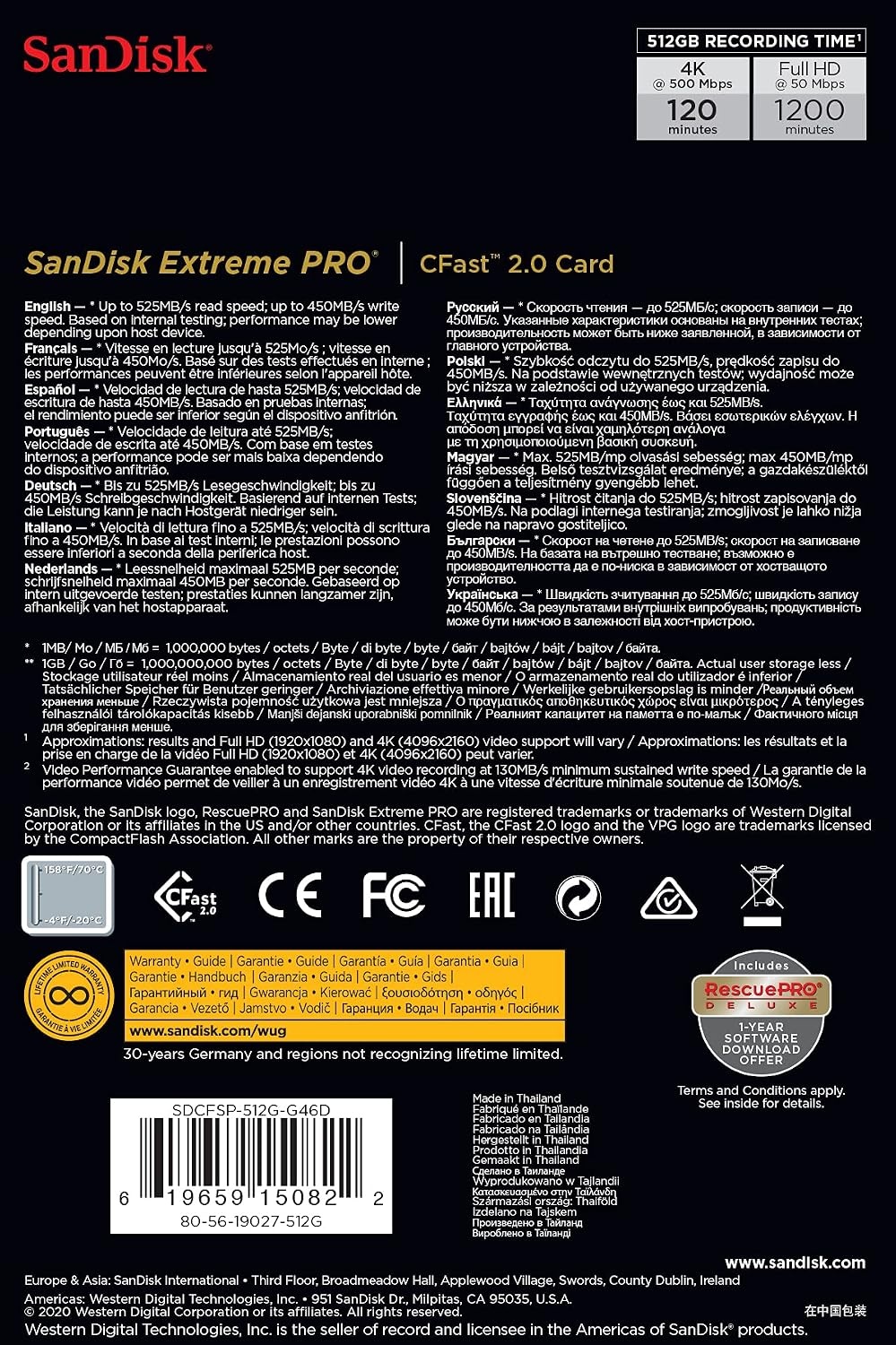 image:imageSANDISK 256GB Extreme PRO CFast 20 Memory Card SDCFSP256GG46D512GB