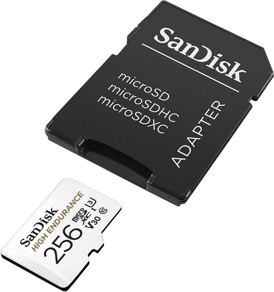 image:imageSANDISK 256GB High Endurance Video microSDXC Card with Adapter for dash cam and home monitoring systems C10 U3 V30 4K UHD Micro SD Card SDSQQNR256GGN6IA256 GB
