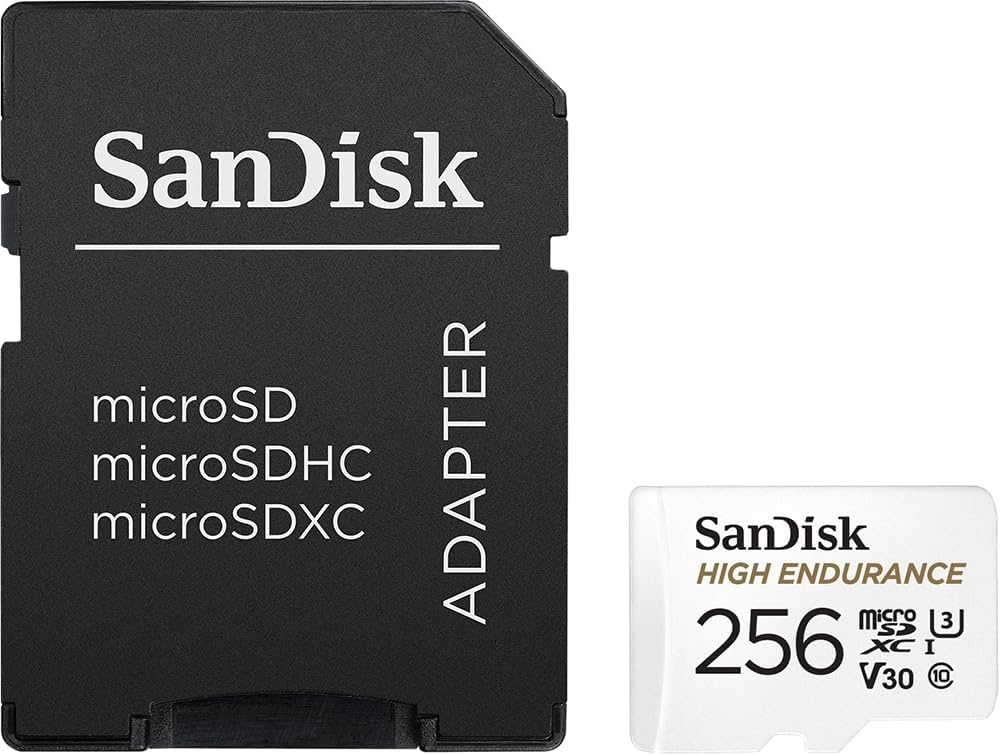 image:imageSANDISK 256GB High Endurance Video microSDXC Card with Adapter for dash cam and home monitoring systems C10 U3 V30 4K UHD Micro SD Card SDSQQNR256GGN6IA256 GB