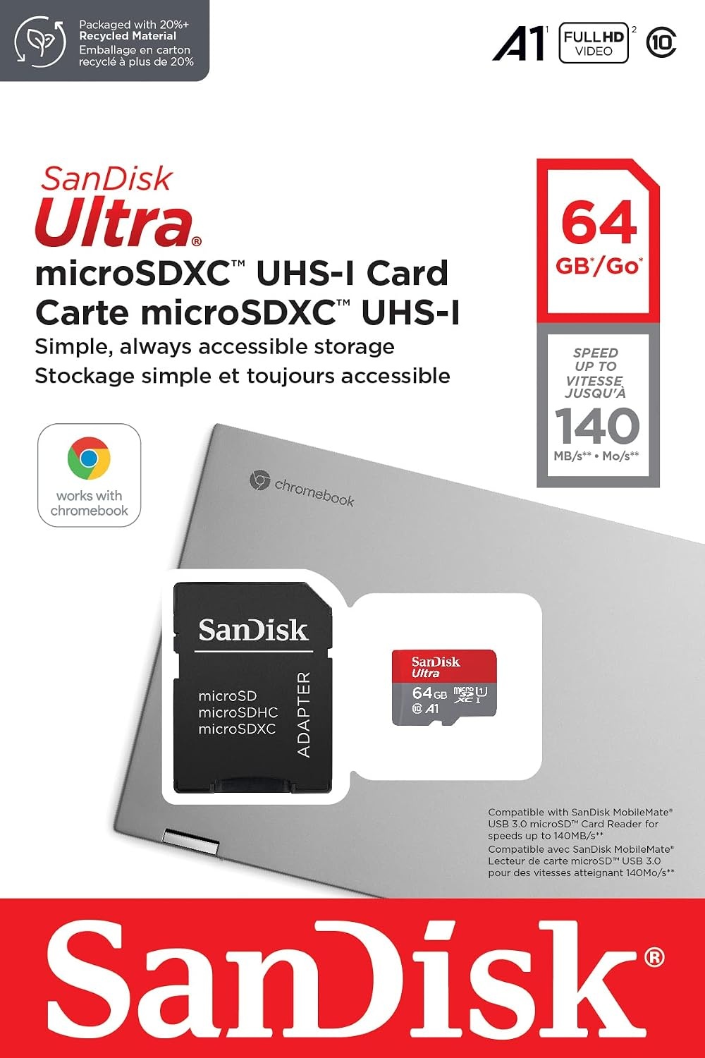 image:imageSANDISK 256GB Ultra microSDXC UHSI Card for Chromebooks Certified Works with Chromebooks SDSQUAC256GGN6FACard Only