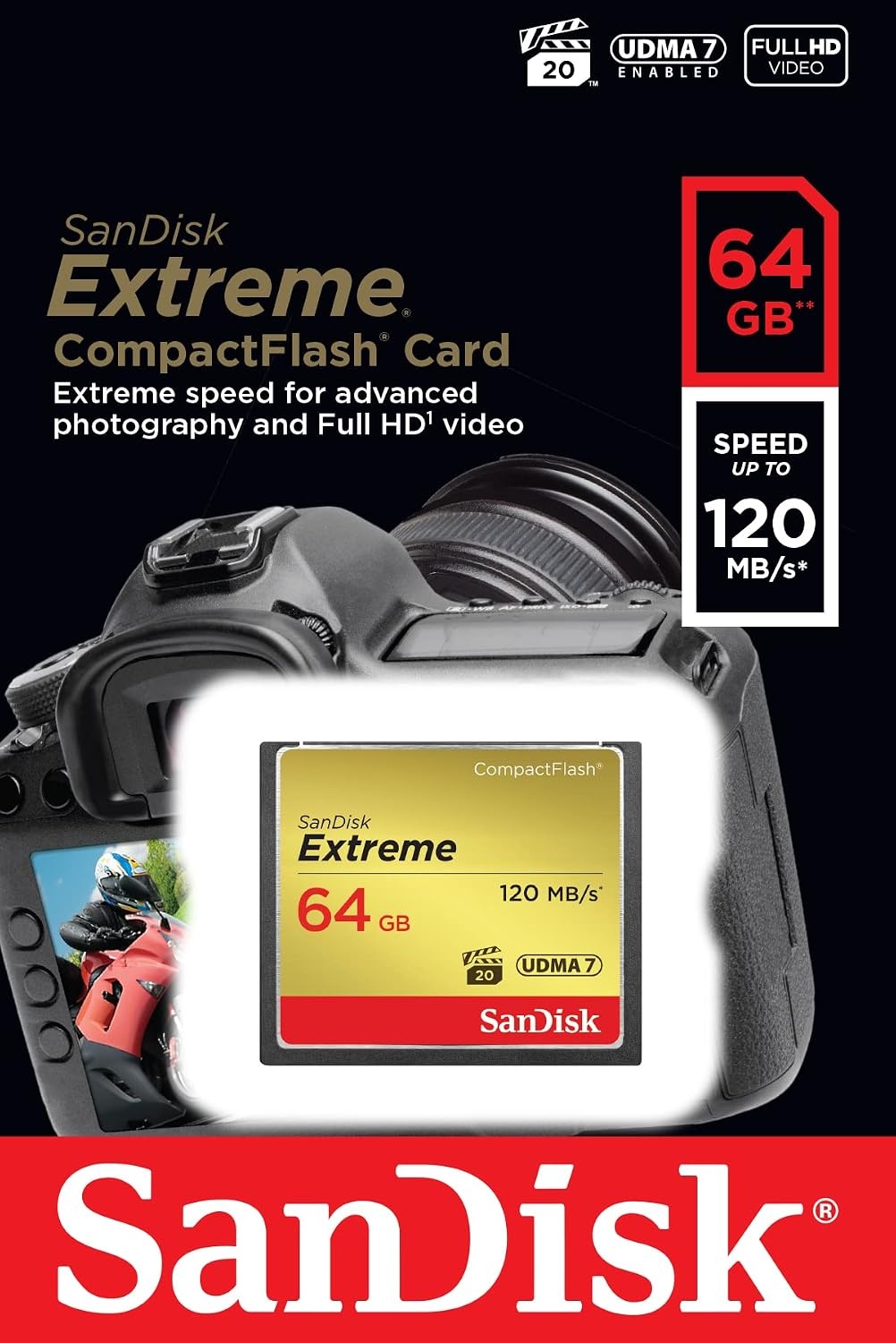 image:imageSANDISK 64GB Extreme CompactFlash Memory Card UDMA 7 Speed Up To 120MBs SDCFXSB064GG46