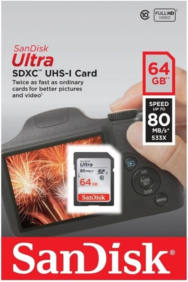 image:imageSanDisk Ultra 64GB Class 10 SDXC UHSI Memory Card up to 80MBs SDSDUNC064GGN6IN64GB