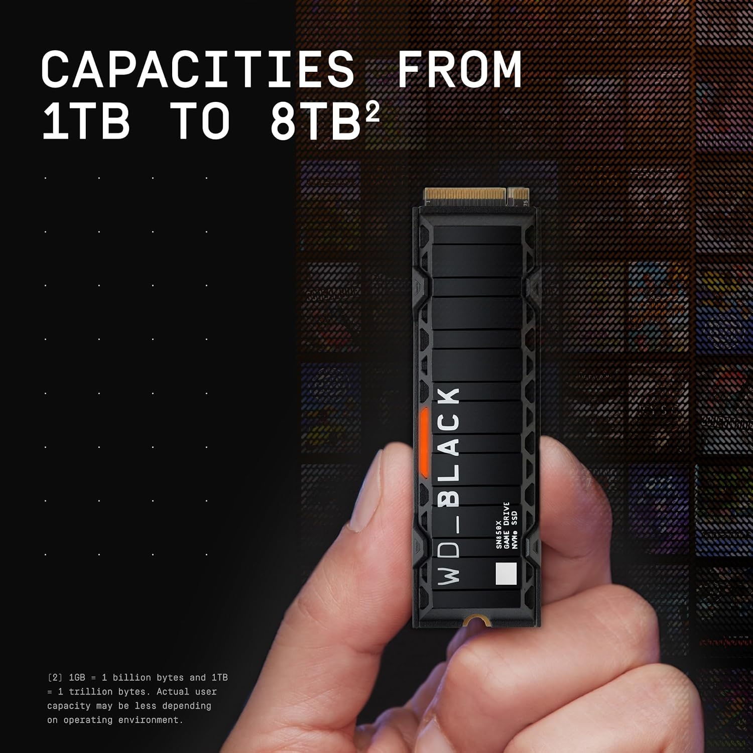 image:imageWDBLACK SN850X 1TB NVMe SSD M2 2280 Up to 7300 MBs Read speeds Up to 6300 MBs write speeds Gaming Expansion High Performance Internal Solid State Drive WDS100T2X0E8TB