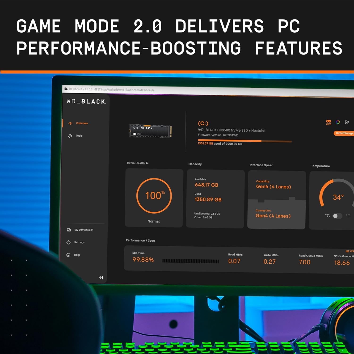 image:imageWDBLACK SN850X 1TB NVMe SSD M2 2280 Up to 7300 MBs Read speeds Up to 6300 MBs write speeds Gaming Expansion High Performance Internal Solid State Drive WDS100T2X0E8TB