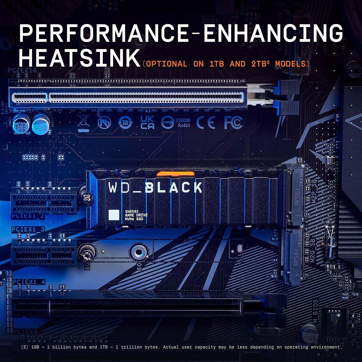 image:imageWDBLACK SN850X 1TB NVMe SSD M2 2280 Up to 7300 MBs Read speeds Up to 6300 MBs write speeds Gaming Expansion High Performance Internal Solid State Drive WDS100T2X0E8TB