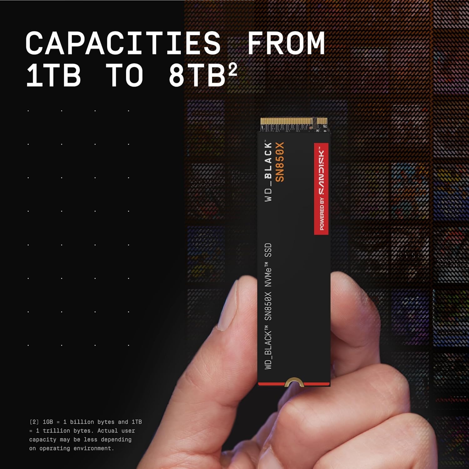 image:imageWDBLACK SN850X 1TB NVMe SSD M2 2280 Up to 7300 MBs Read speeds Up to 6300 MBs write speeds Gaming Expansion High Performance Internal Solid State Drive WDS100T2X0E8TB