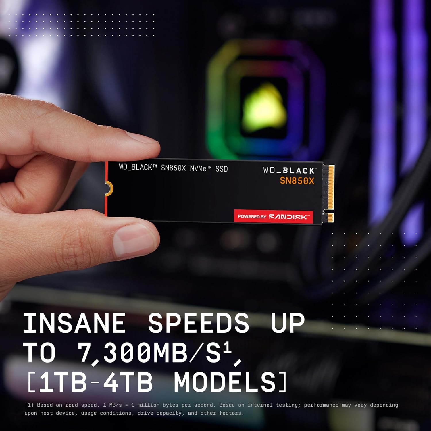 image:imageWDBLACK SN850X 1TB NVMe SSD M2 2280 Up to 7300 MBs Read speeds Up to 6300 MBs write speeds Gaming Expansion High Performance Internal Solid State Drive WDS100T2X0E8TB