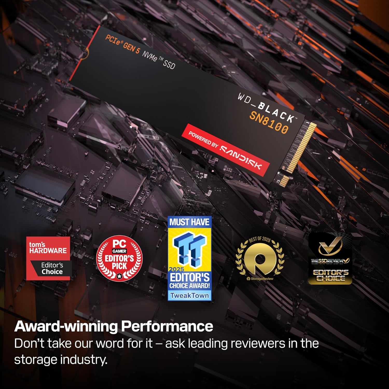 image:imageWDBlack SN8100 2TB NVMe SSD with Heatsink PCIe 50x4 M2 2280 Up to 14900MBs Read Speed up to 11000MBs Write Speed Best for AI Applications Gaming and Video Editing WDS200T1XHM8TB