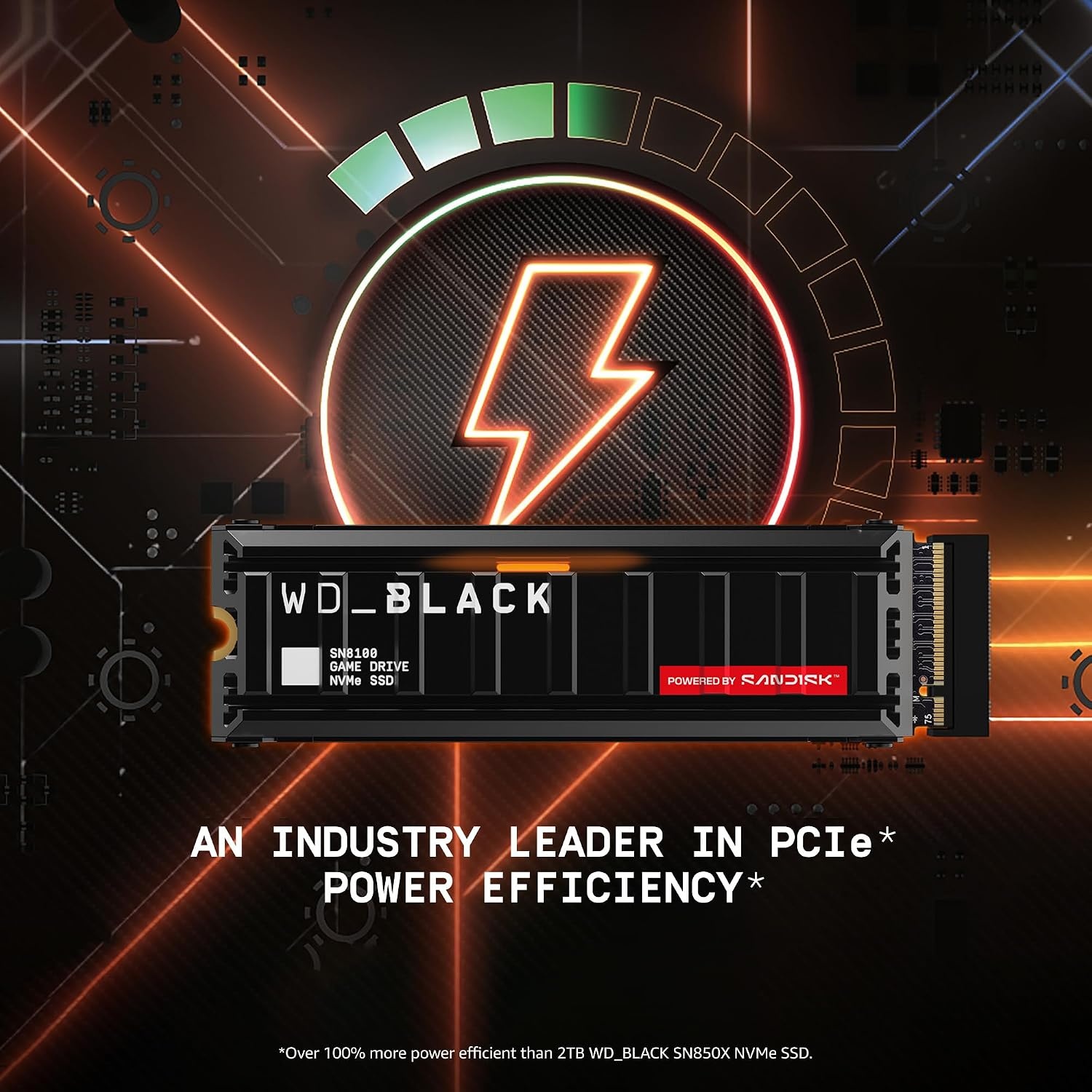 image:imageWDBlack SN8100 2TB NVMe SSD with Heatsink PCIe 50x4 M2 2280 Up to 14900MBs Read Speed up to 11000MBs Write Speed Best for AI Applications Gaming and Video Editing WDS200T1XHM2TB