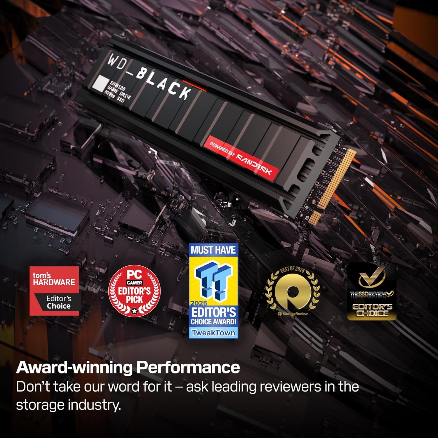 image:imageWDBlack SN8100 2TB NVMe SSD with Heatsink PCIe 50x4 M2 2280 Up to 14900MBs Read Speed up to 11000MBs Write Speed Best for AI Applications Gaming and Video Editing WDS200T1XHM8TB