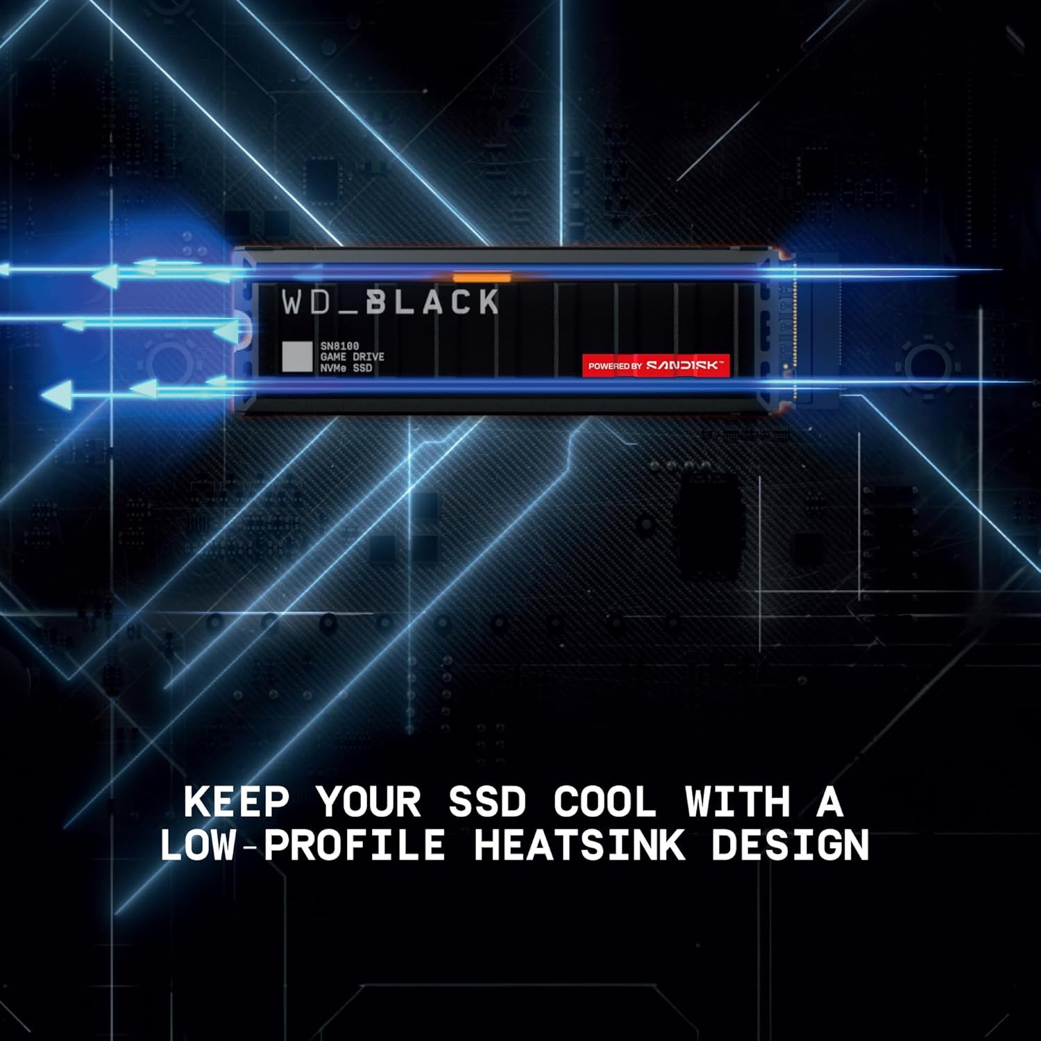 image:imageWDBlack SN8100 2TB NVMe SSD with Heatsink PCIe 50x4 M2 2280 Up to 14900MBs Read Speed up to 11000MBs Write Speed Best for AI Applications Gaming and Video Editing WDS200T1XHM8TB