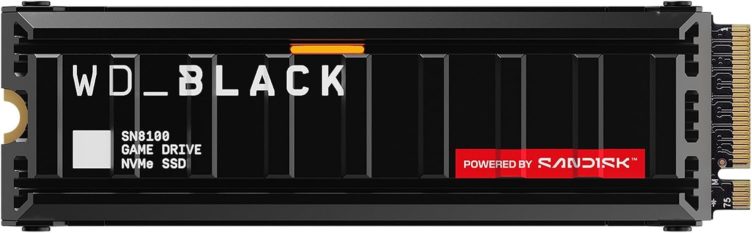 image:imageWDBlack SN8100 2TB NVMe SSD with Heatsink PCIe 50x4 M2 2280 Up to 14900MBs Read Speed up to 11000MBs Write Speed Best for AI Applications Gaming and Video Editing WDS200T1XHM2TB