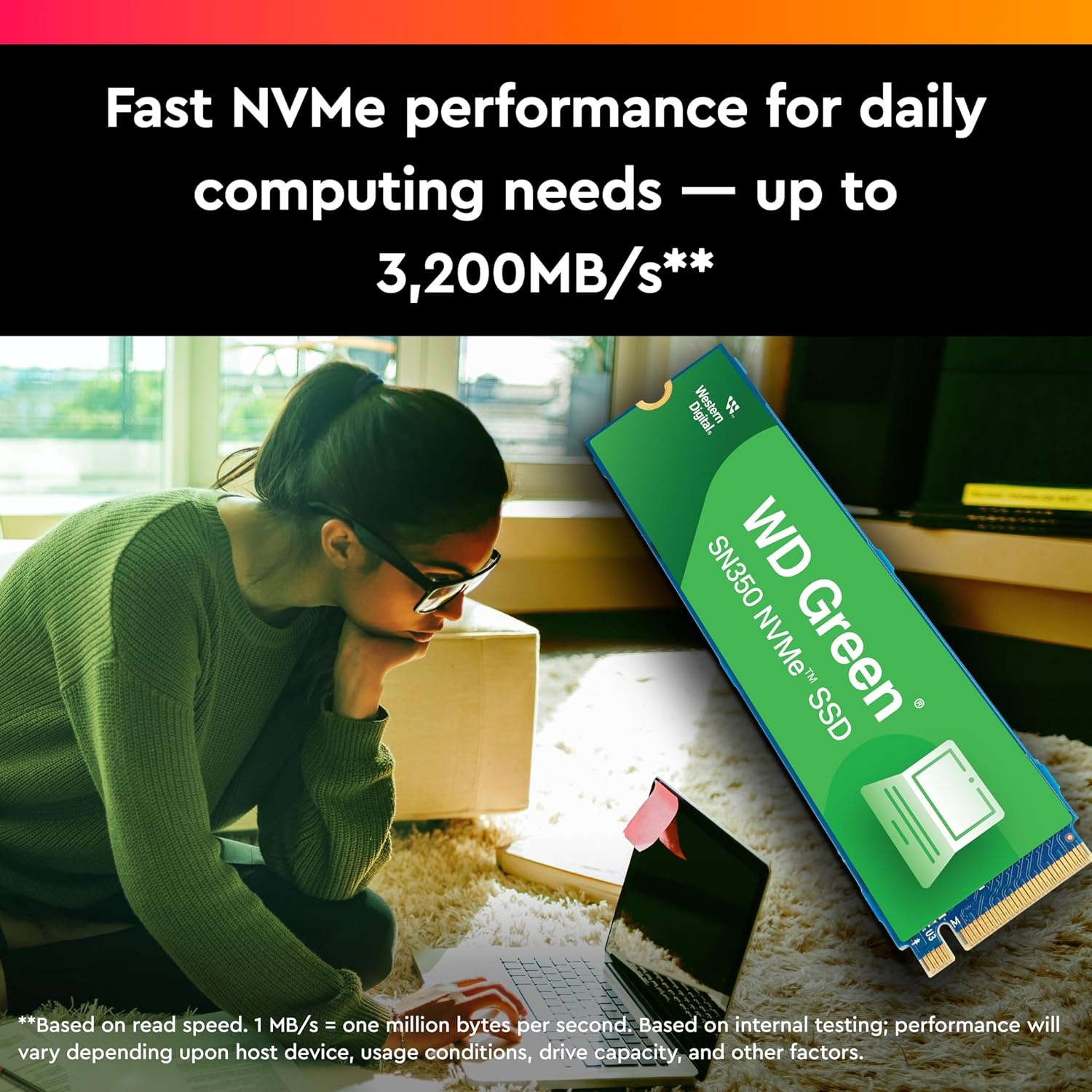 image:imageWestern Digital 2TB WD Green SN350 NVMe Internal SSD Solid State Drive Gen3 PCIe QLC M2 2280 Up to 3200 MBs WDS200T3G0C1TB