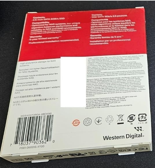 image:imageWestern Digital 4TB WD Red SA500 NAS 3D NAND Internal SSD Solid State Drive SATA III 6 Gbs 257mm Up to 560 MBs WDS400T2R0A257mm SSD