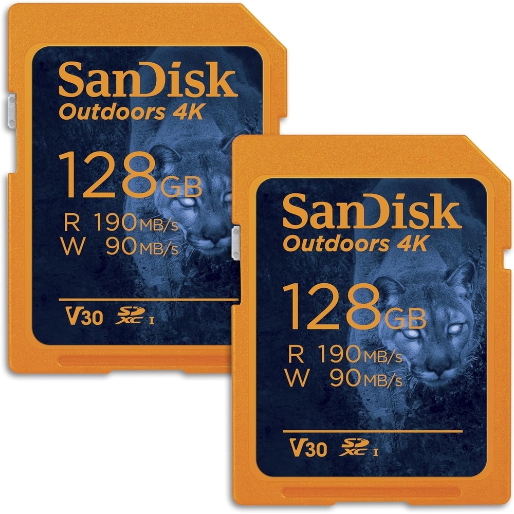 image:imageSANDISK 128GB 2Pack Outdoors 4K SDXC UHSI Memory Card 2x128GB Up to 180MBs C10 U3 V30 Trail Camera SD Card SDSDXWA128GGN6V2128GB 2Pack