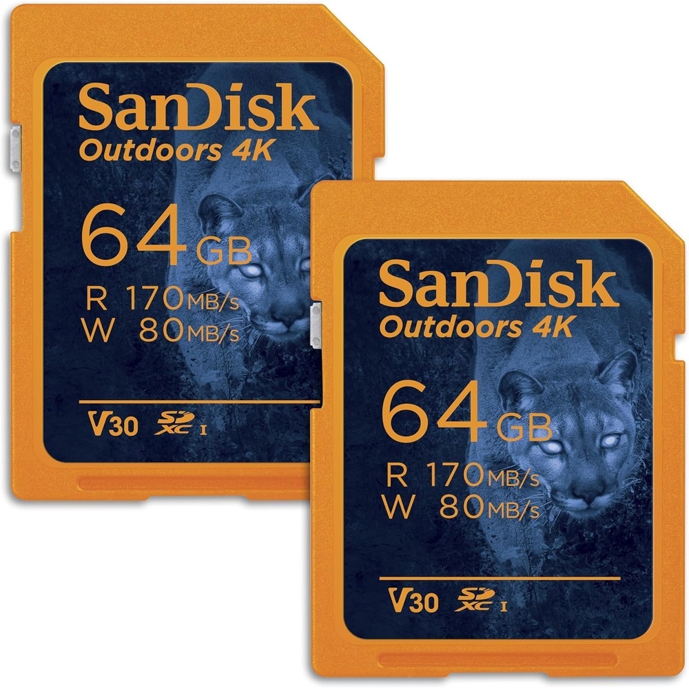 image:imageSANDISK 128GB 2Pack Outdoors 4K SDXC UHSI Memory Card 2x128GB Up to 180MBs C10 U3 V30 Trail Camera SD Card SDSDXWA128GGN6V264GB 2Pack