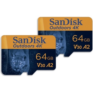 SANDISK 128GB 2-Pack Outdoors 4K microSDXC UHS-I Memory Card (2x128GB) with SD Adapter – Up to 170MB/s, 4K, C10, U3, V30, A2, Trail Camera Micro SD Card – SDSQXAA-128G-GN6VT(64GB (2-Pack))