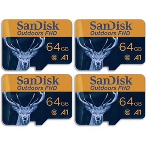 SANDISK 128GB 2-Pack Outdoors FHD microSDXC UHS-I Memory Card (2x128GB) with SD Adapter – Up to 150MB/s, Full HD, C10, U1, V10, A1, Trail Camera Micro SD Card – SDSQUBC-128G-GN6VT(64GB (4-Pack))