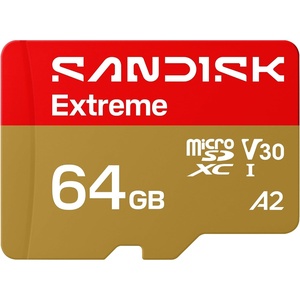 SANDISK 64GB Extreme microSDXC UHS-I Memory Card with Adapter – C10, U3, V30, 4K, 5K, A2, Micro SD Card – SDSQXAH-064G-GN6MA(New Version)