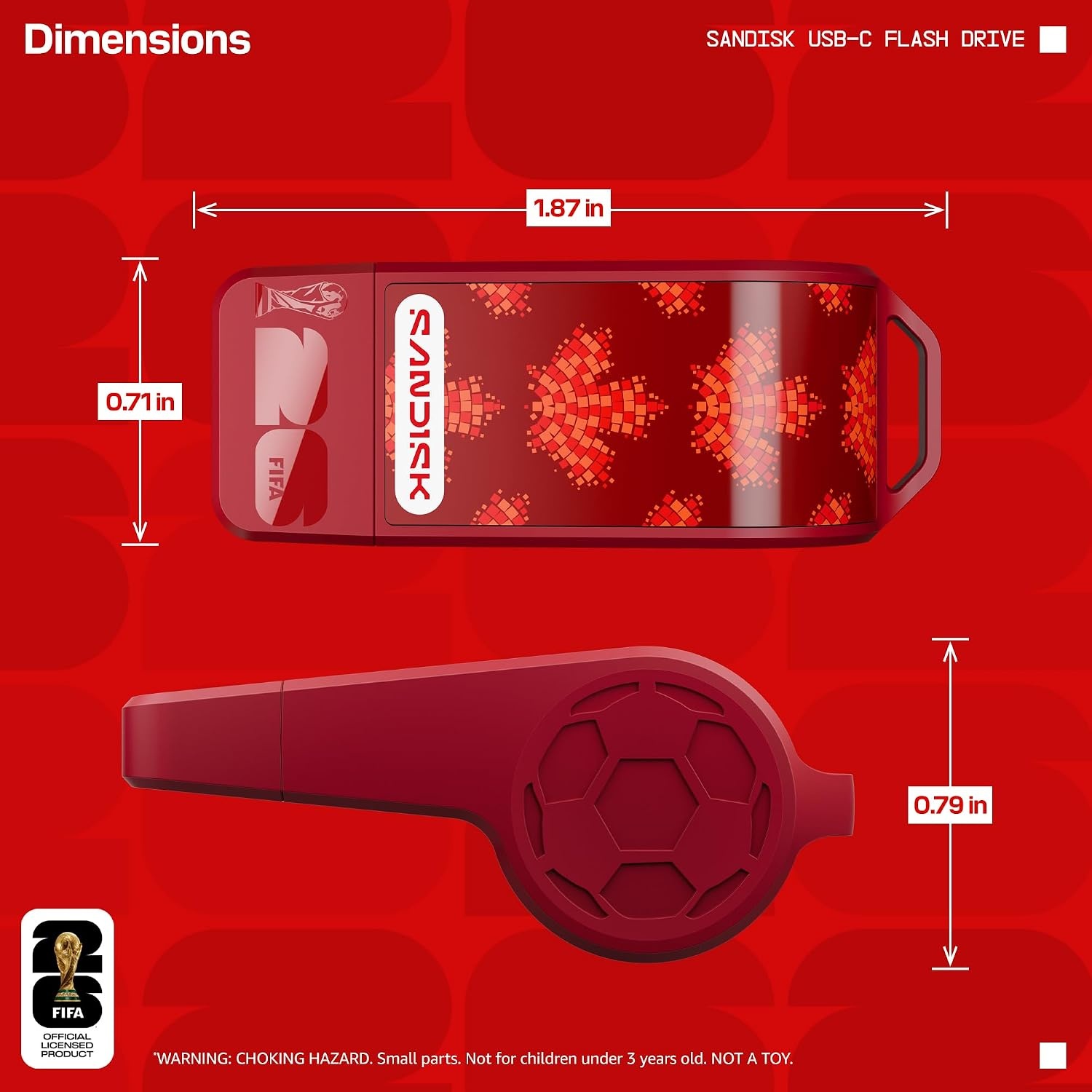 image:imageSANDISK 128GB USBC Flash Drive FIFA World Cup 2026 Edition Up to 300MBs Transfer speeds USB 32 Gen 1 USB TypeC Black with Custom Lanyard amp Sticker SDCZIA128GG46Red