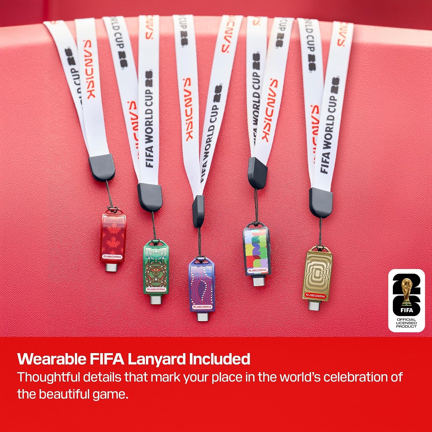 image:imageSANDISK 128GB USBC Flash Drive FIFA World Cup 2026 Edition Up to 300MBs Transfer speeds USB 32 Gen 1 USB TypeC Black with Custom Lanyard amp Sticker SDCZIA128GG46Gold