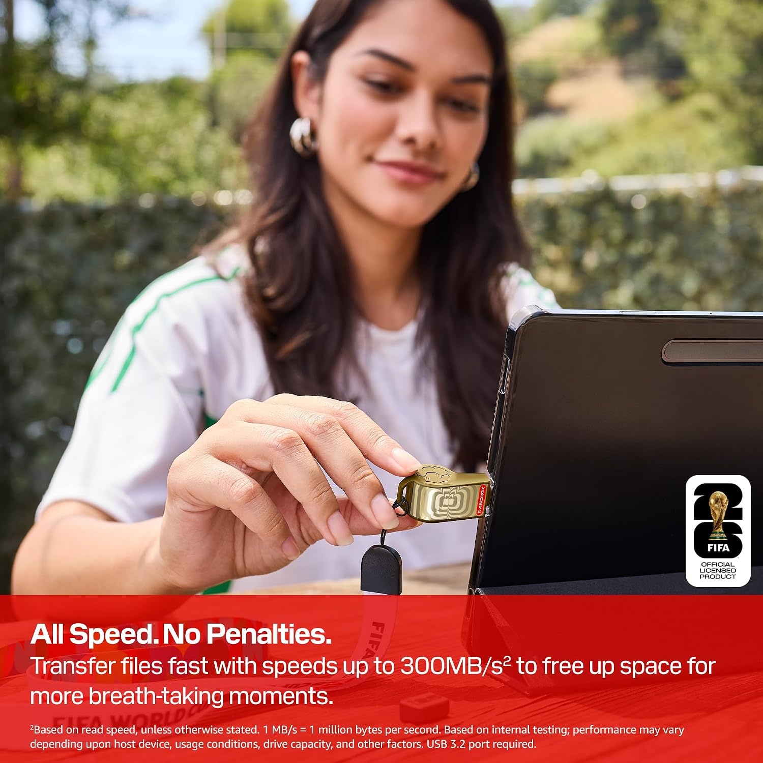 image:imageSANDISK 128GB USBC Flash Drive FIFA World Cup 2026 Edition Up to 300MBs Transfer speeds USB 32 Gen 1 USB TypeC Black with Custom Lanyard amp Sticker SDCZIA128GG46Gold