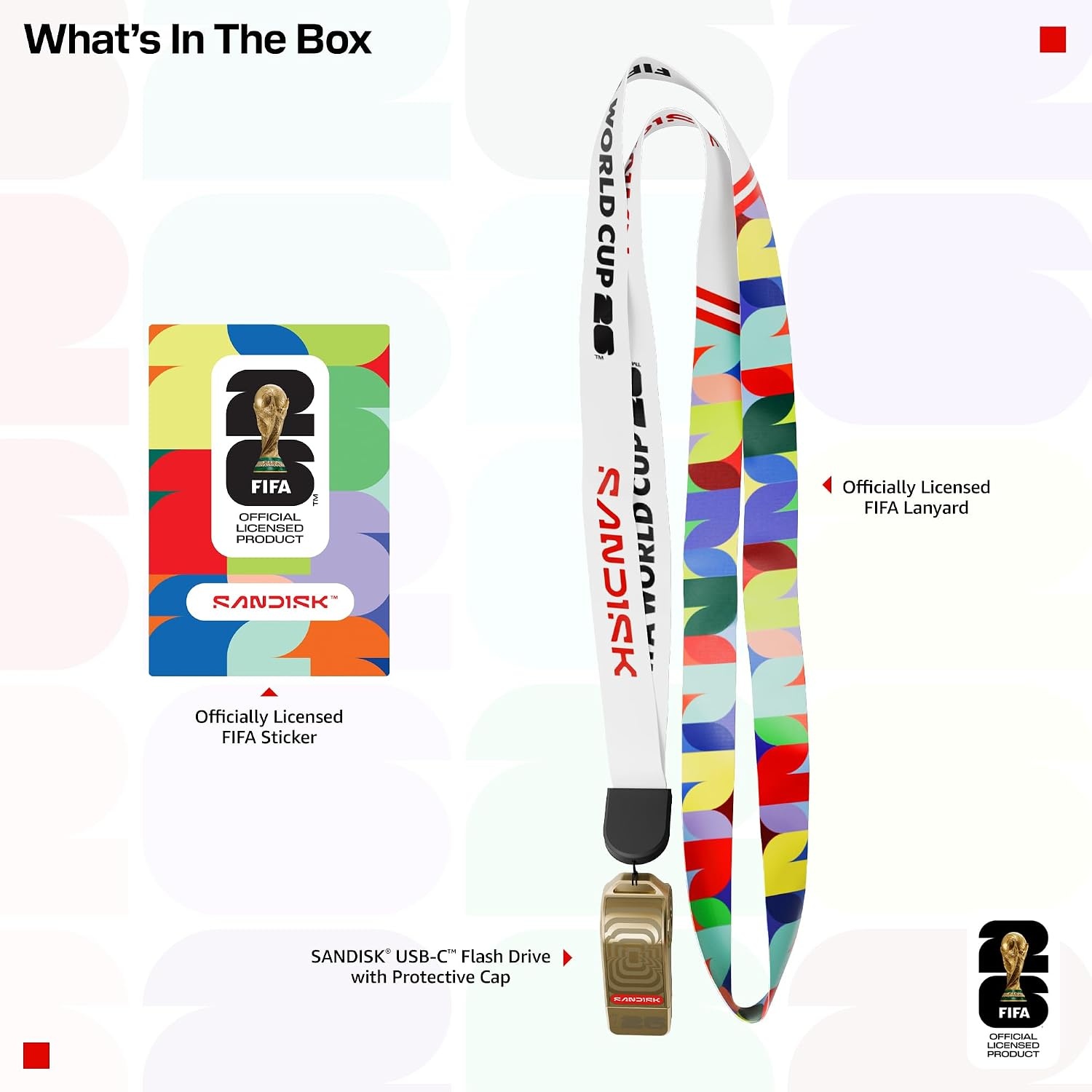 image:imageSANDISK 128GB USBC Flash Drive FIFA World Cup 2026 Edition Up to 300MBs Transfer speeds USB 32 Gen 1 USB TypeC Black with Custom Lanyard amp Sticker SDCZIA128GG46Gold