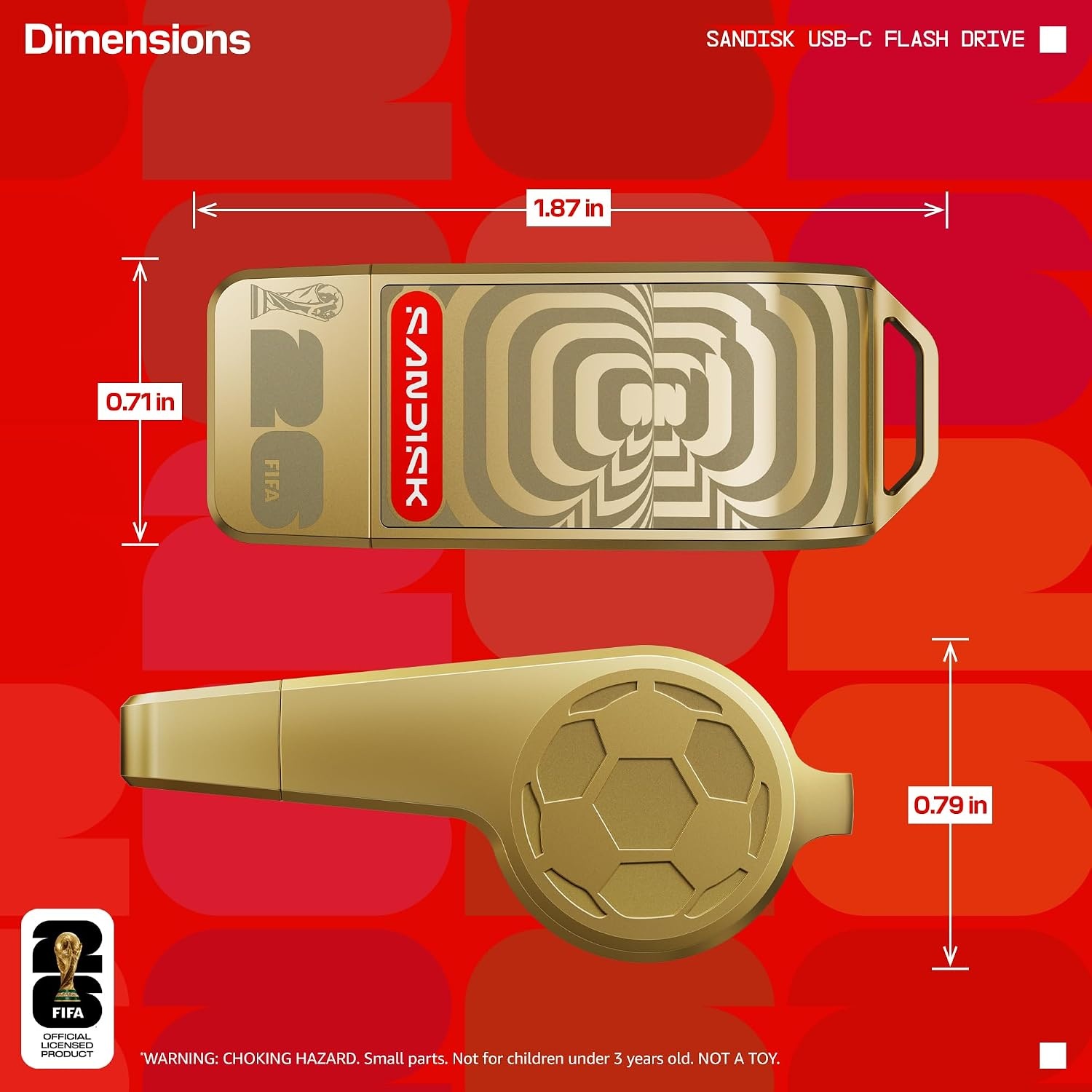 image:imageSANDISK 128GB USBC Flash Drive FIFA World Cup 2026 Edition Up to 300MBs Transfer speeds USB 32 Gen 1 USB TypeC Black with Custom Lanyard amp Sticker SDCZIA128GG46Gold