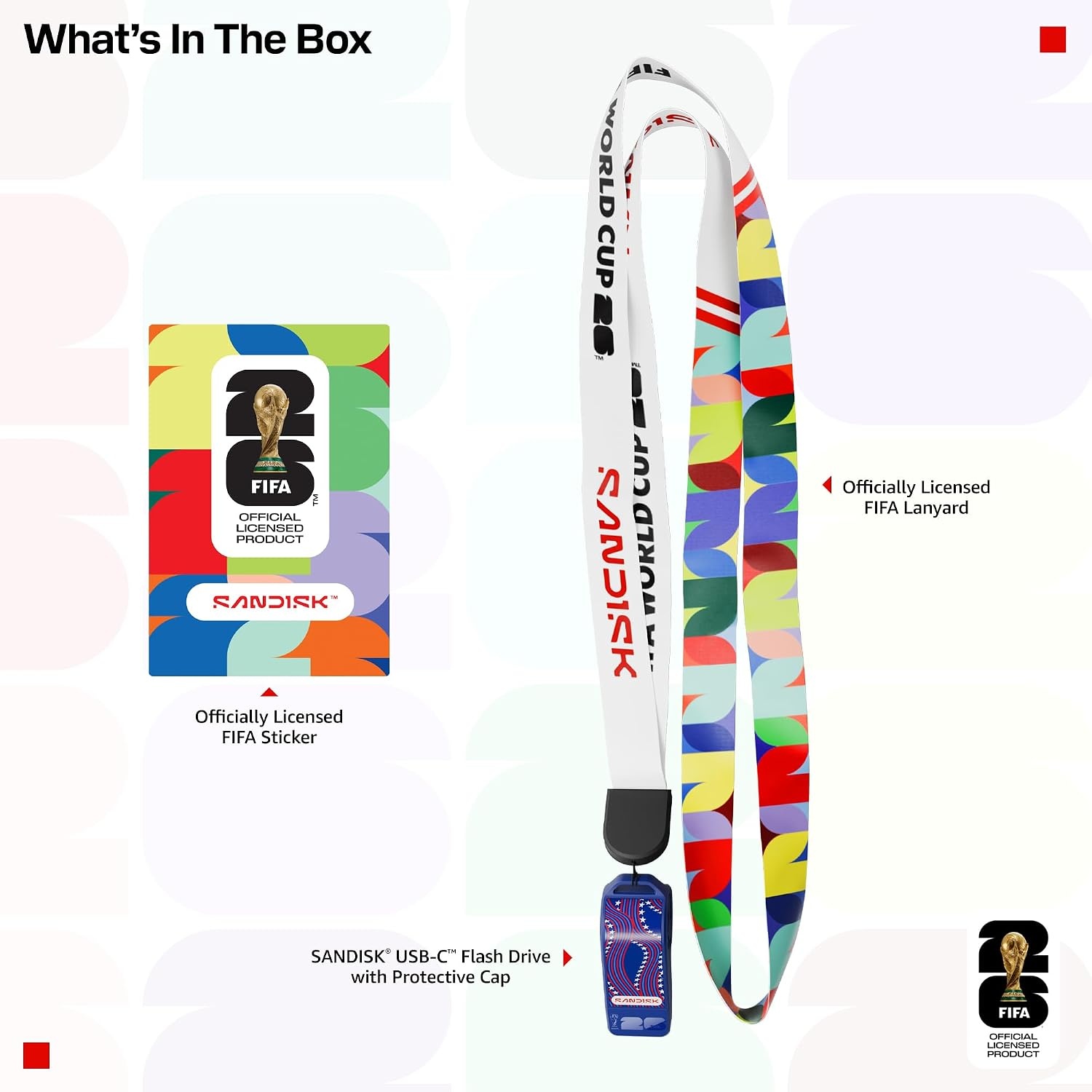 image:imageSANDISK 128GB USBC Flash Drive FIFA World Cup 2026 Edition Up to 300MBs Transfer speeds USB 32 Gen 1 USB TypeC Black with Custom Lanyard amp Sticker SDCZIA128GG46Blue