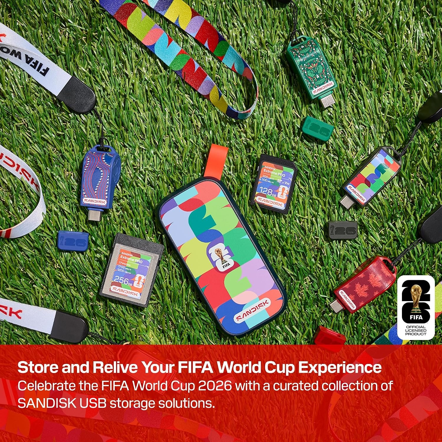 image:imageSANDISK 128GB USBC Flash Drive FIFA World Cup 2026 Edition Up to 300MBs Transfer speeds USB 32 Gen 1 USB TypeC Black with Custom Lanyard amp Sticker SDCZIA128GG46Blue