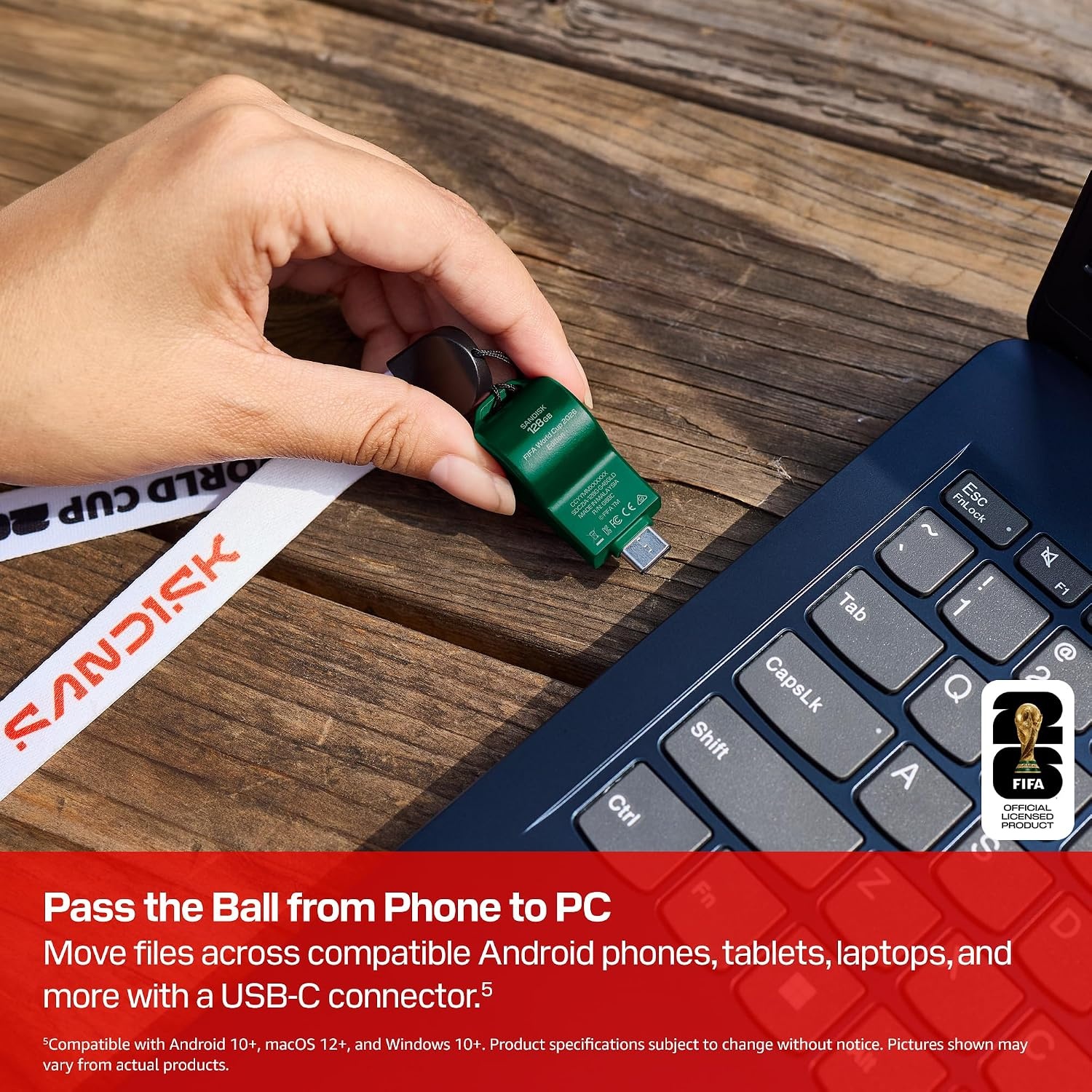image:imageSANDISK 128GB USBC Flash Drive FIFA World Cup 2026 Edition Up to 300MBs Transfer speeds USB 32 Gen 1 USB TypeC Black with Custom Lanyard amp Sticker SDCZIA128GG46Green