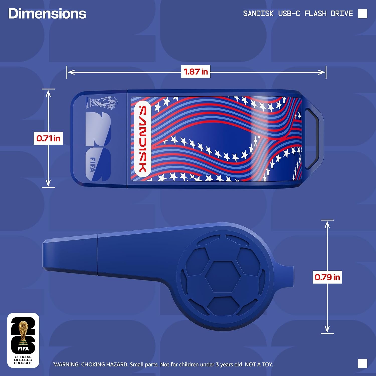 image:imageSANDISK 128GB USBC Flash Drive FIFA World Cup 2026 Edition Up to 300MBs Transfer speeds USB 32 Gen 1 USB TypeC Black with Custom Lanyard amp Sticker SDCZIA128GG46Blue