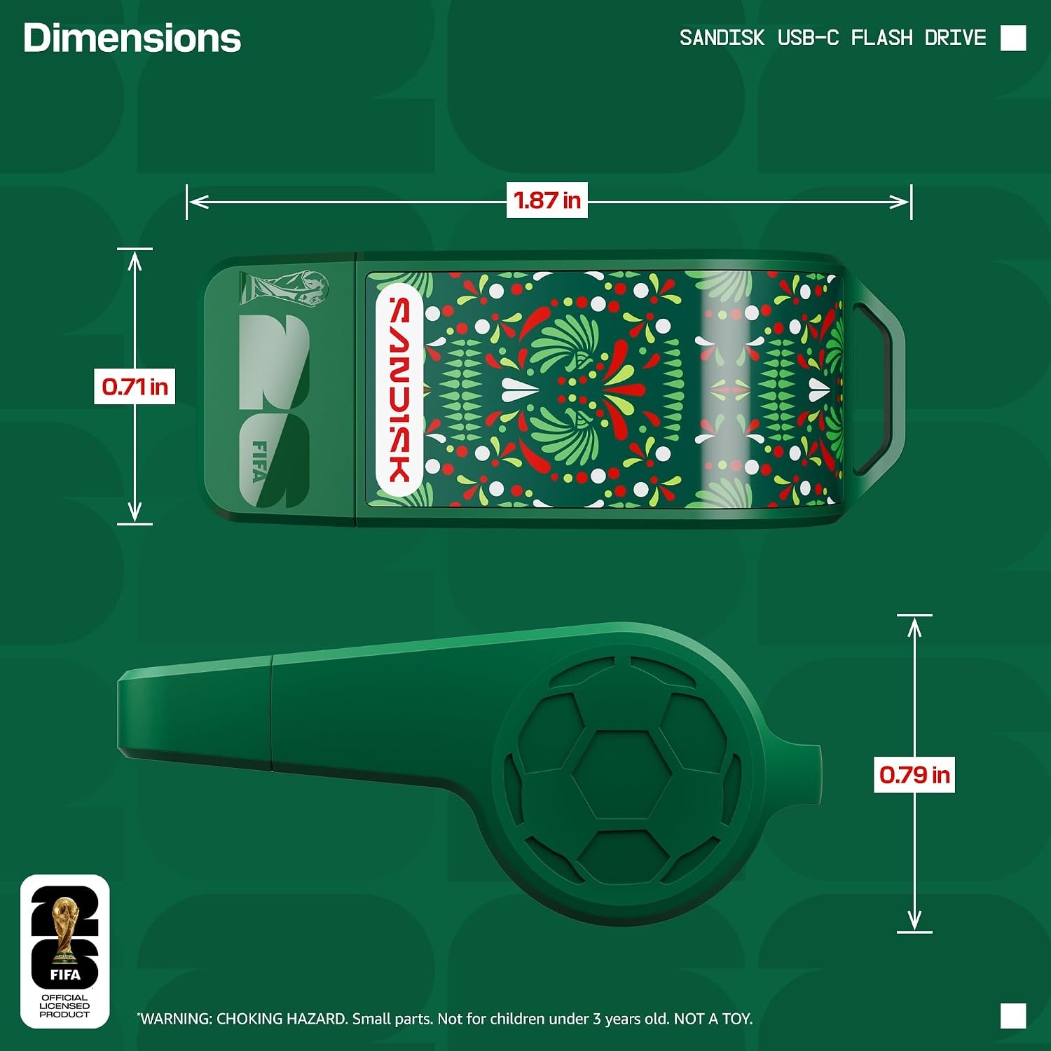 image:imageSANDISK 128GB USBC Flash Drive FIFA World Cup 2026 Edition Up to 300MBs Transfer speeds USB 32 Gen 1 USB TypeC Black with Custom Lanyard amp Sticker SDCZIA128GG46Green