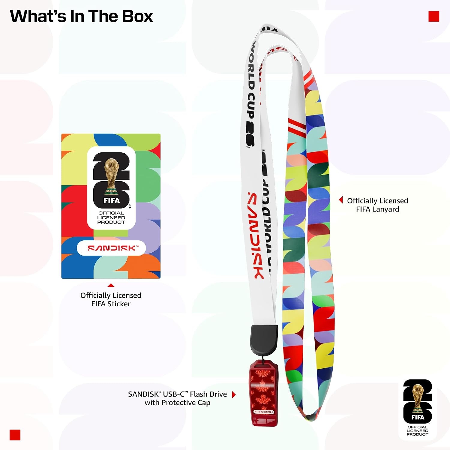 image:imageSANDISK 128GB USBC Flash Drive FIFA World Cup 2026 Edition Up to 300MBs Transfer speeds USB 32 Gen 1 USB TypeC Black with Custom Lanyard amp Sticker SDCZIA128GG46Red