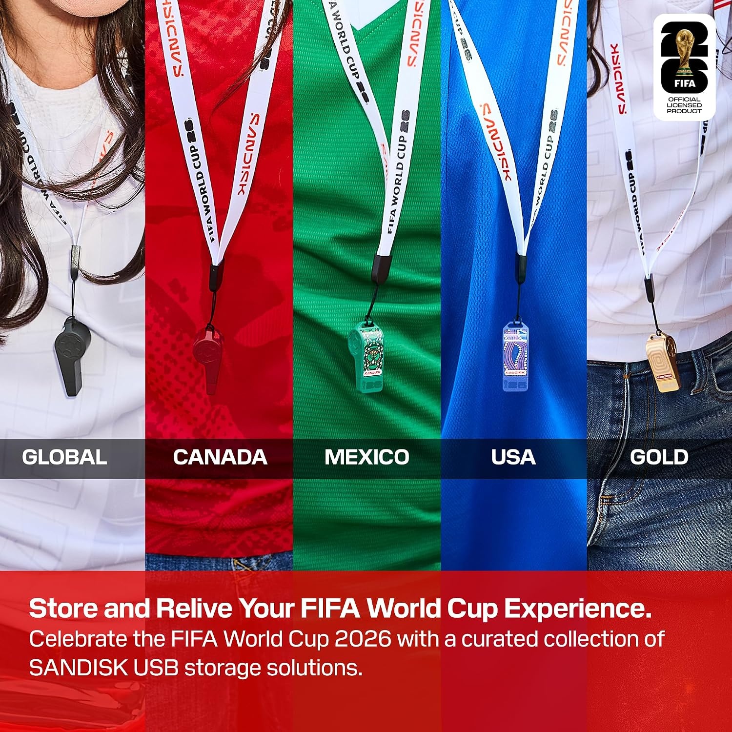 image:imageSANDISK 128GB USBC Flash Drive FIFA World Cup 2026 Edition Up to 300MBs Transfer speeds USB 32 Gen 1 USB TypeC Black with Custom Lanyard amp Sticker SDCZIA128GG46Gold