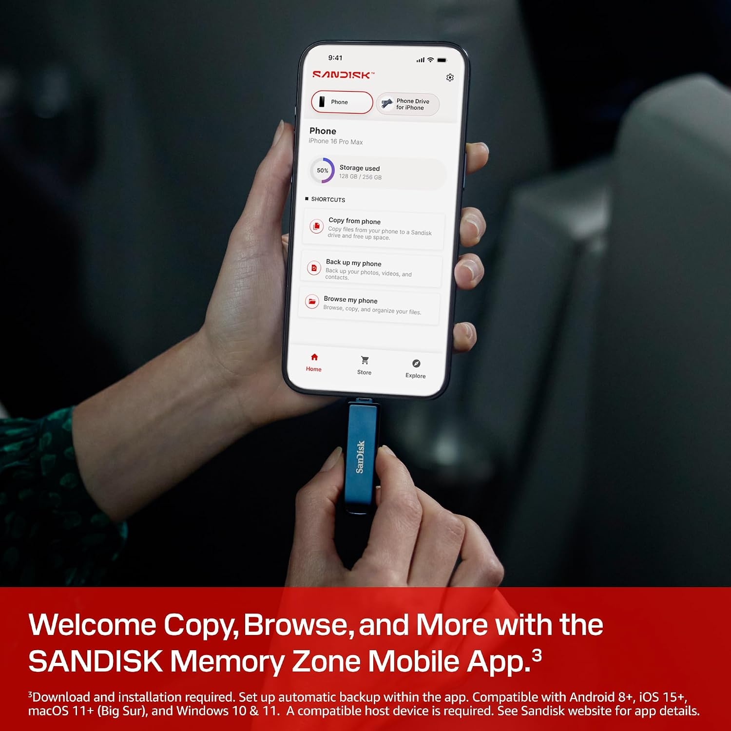 image:imageSANDISK 256GB Phone Drive for iPhone USB C and Lightning Compatible with iPads Mac and Devices Metallic Blue Finish 1 Count SDIXD0N 256GGN6NE64GB