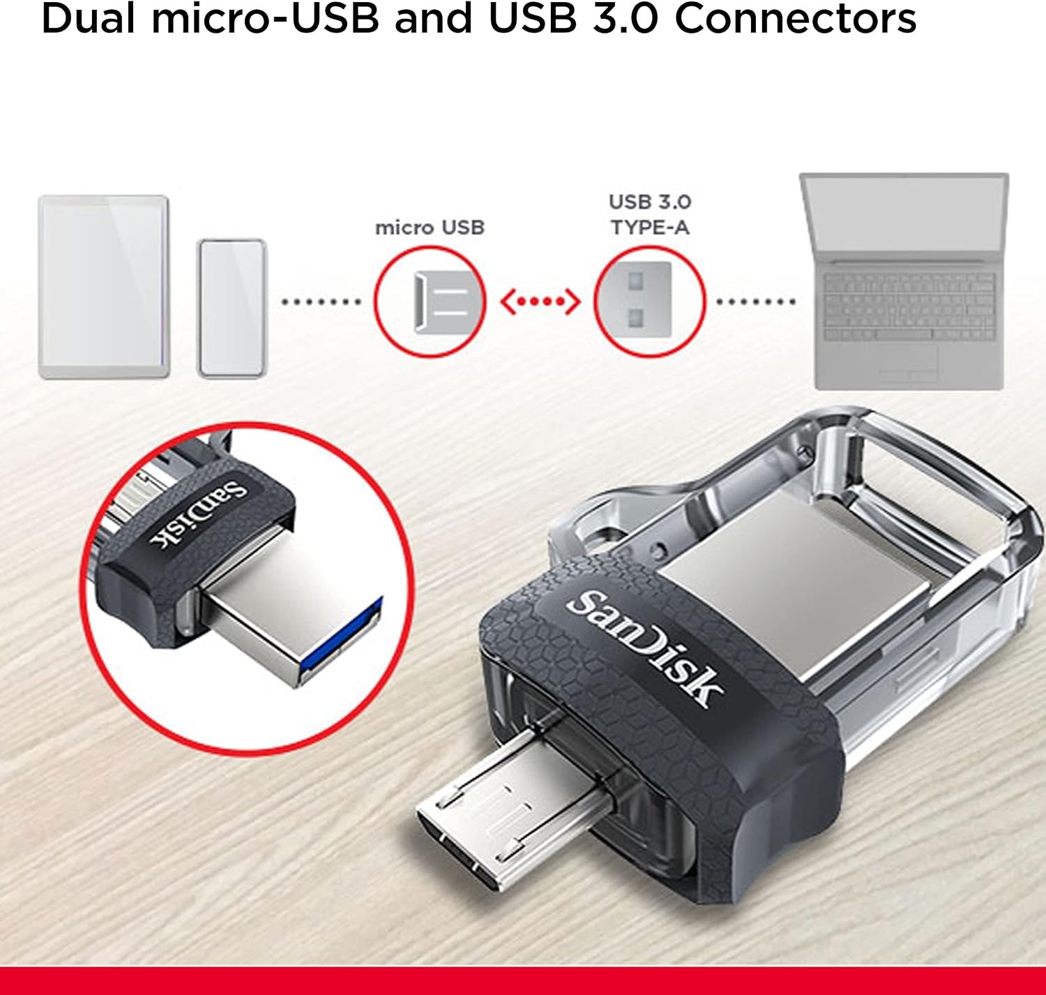 image:imageSANDISK 256GB Ultra Dual Drive m30 for Android Devices and Computers microUSB USB 30 SDDD3256GGAM46256GB