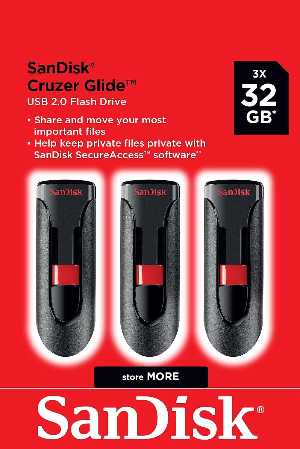 image:imageSANDISK 32GB Cruzer Glide USB 20 Flash Drive SDCZ60032GB3532GB 3Pack