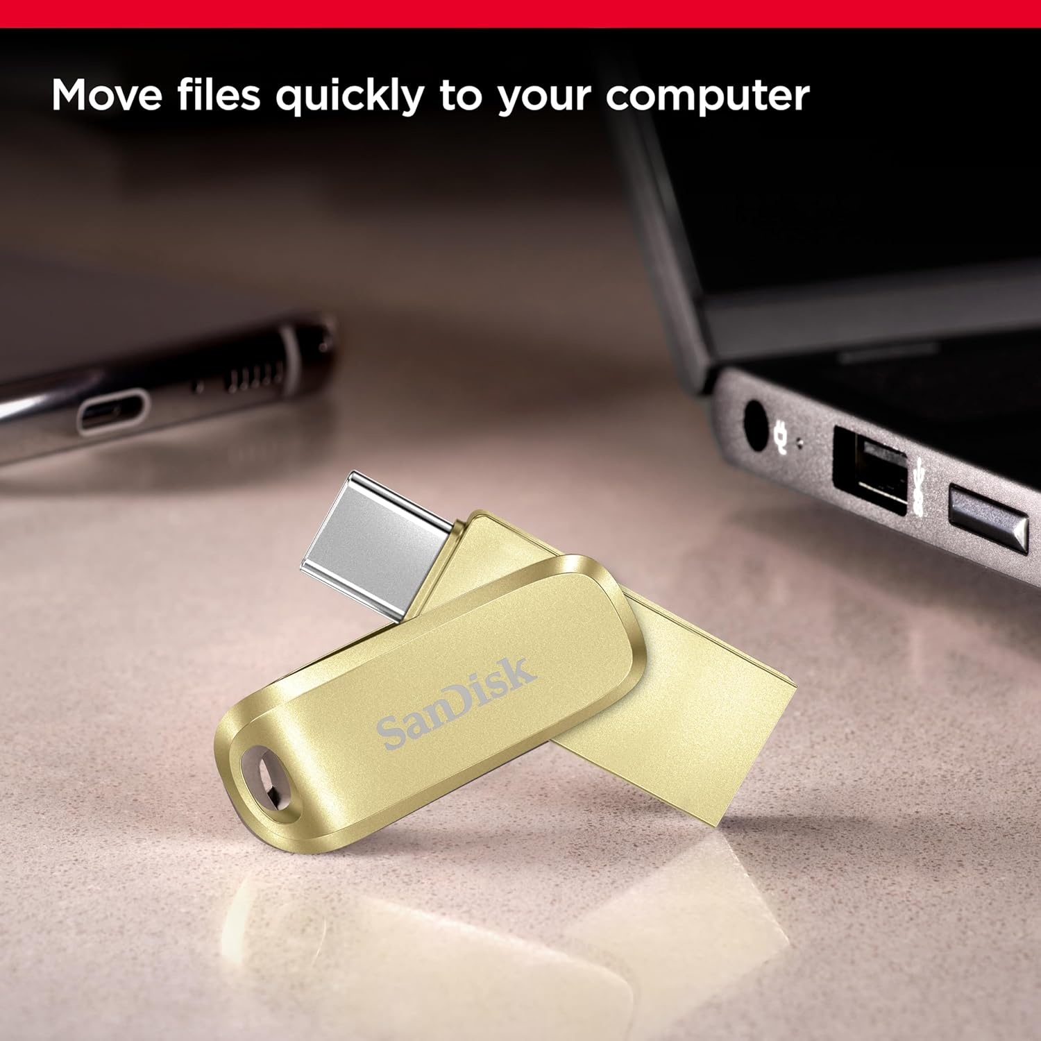 image:imageSANDISK 512GB Ultra Dual Drive Luxe USB TypeC Up to 400MBs SDDDC4512GGAM46Gold