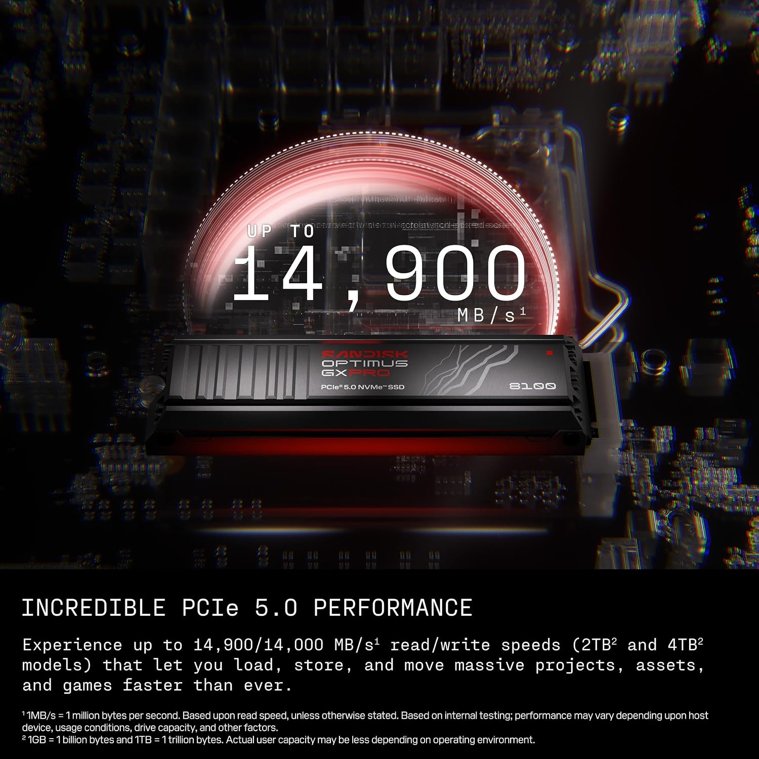 image:imageSANDISK 8TB Optimus GX PRO 8100 PCIe 50 NVMe SSD M2 2280 Up to 14900 MBs Read Speed LightningFast Performance SDSP82800TAN1TB