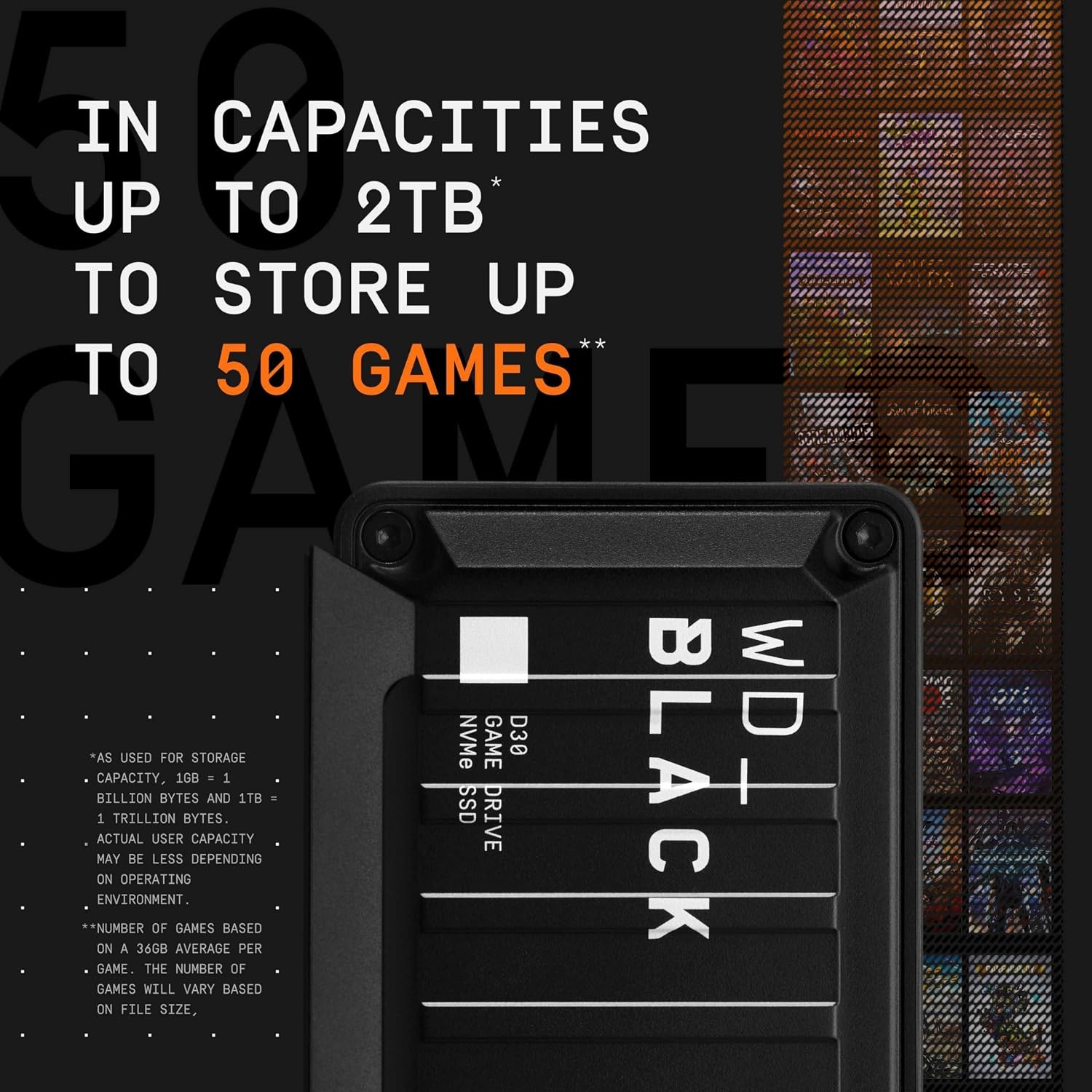 image:imageWestern Digital 1TB D30 Game Drive SSD Portable External Solid State Drive Compatible with Playstation Xbox amp PC Up to 900MBs WDBATL0010BBKWESN1TB