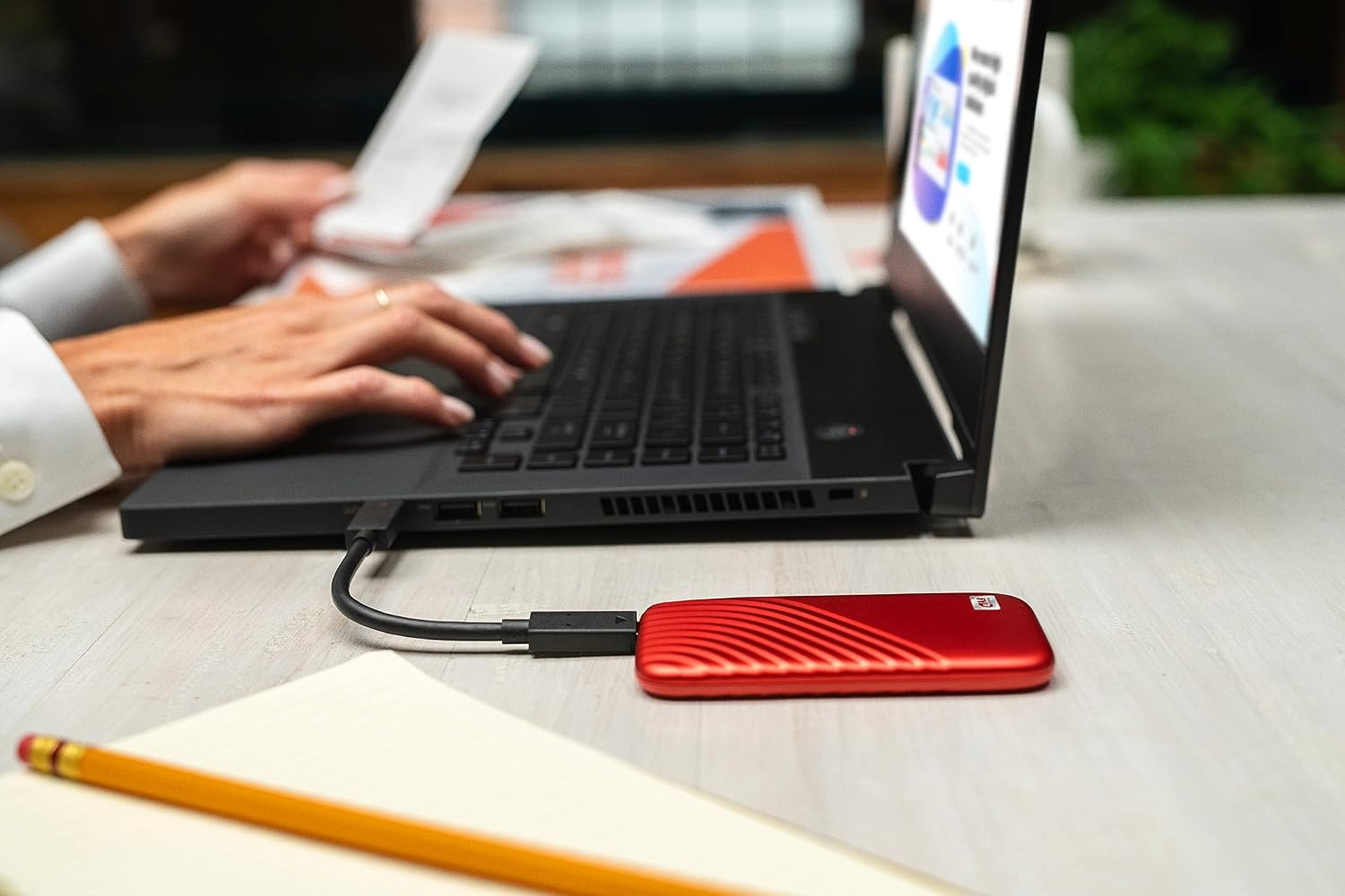 image:imageWestern Digital 2TB My Passport SSD Portable External Solid State Drive Red Sturdy and Blazing Fast Password Protection with Hardware Encryption WDBAGF0020BRDWESNRed