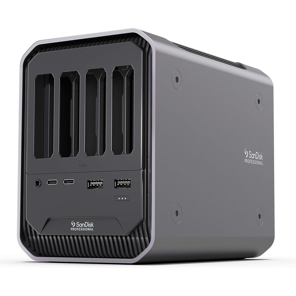 image:imageSandisk Professional ProDock 4 4Bay Thunderbolt Reader Docking Station  4 Dedicated Bays for Sandisk ProReaders 2 TB3 Ports USBC USBa 30 Dp14 1gbe 08m TB3 Cable Included
